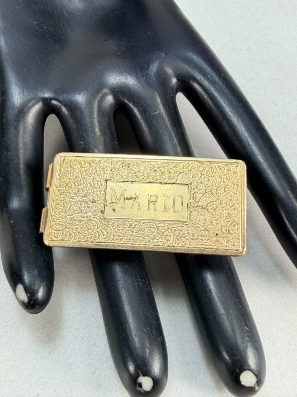 Vintage Gold Filled Mario Personalized Money Clip Engraved Floral Etched - Picture 7 of 7